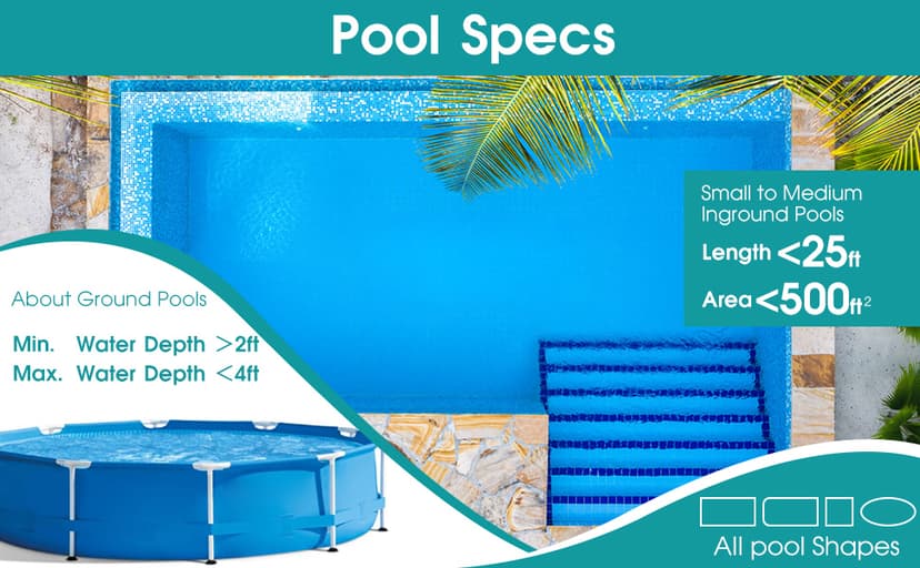 POOLWHALE Portable Pool Vacuum Jet Underwater Cleaner W/Brush,Bag,6 Section Pole of 56.5"(No Garden Hose Included),for Above Ground Pool,Spas,Ponds & Fountains