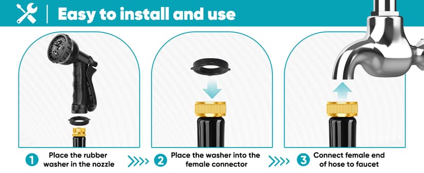 Garden Hose 50ft, Non-Expanding Water Hose Ultra Lightweight, Kink-Free, Sturdy, Flexible, Abrasion Resistant Hose for Yard, Lawn, Outdoor, Marine and Camper