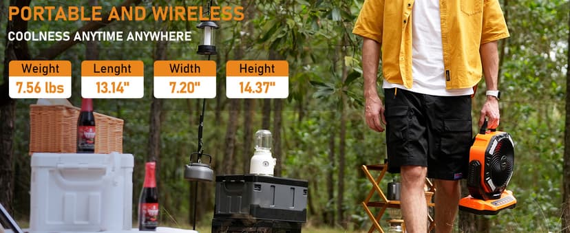 40000mAh Battery Operated Camping Fan, Rechargeable High Velocity Floor Fan, Auto Oscillation Remote Control Timer - Cordless Outdoor Fan for Car Travel RV Camp Garage Patio Hurricane Emergency