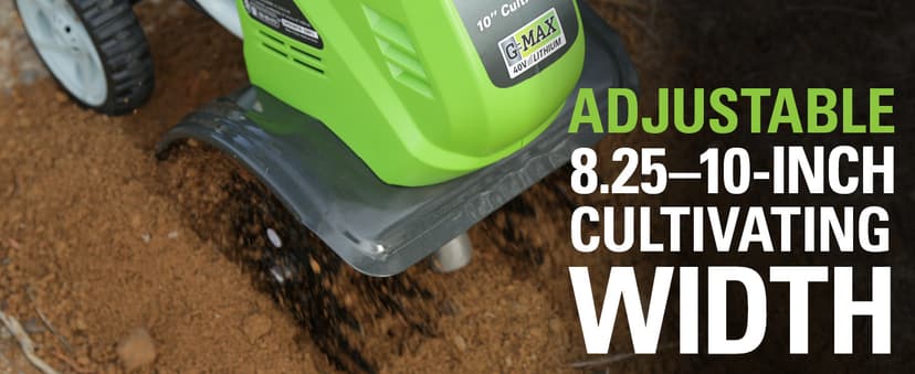Greenworks 40V 10" Cordless Tiller / Cultivator, 4.0Ah Battery and Charger Included, Green