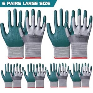 DOFOWORK Gardening Gloves - 6 Pair Gardening Gloves for Women/Men, Breathable Natural Latex Garden Gloves with Grip