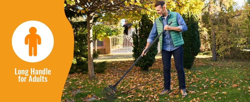 Small Garden Rake for Leaves,11 Tines Heavy Duty Metal Yard Hand Rake with 63in Long Adjustable Handle, Ideal Leaf Scoops Garden Tool for Gathering Leaves, Shrub,Poop, Leveling Grass,Flower Beds,Yards