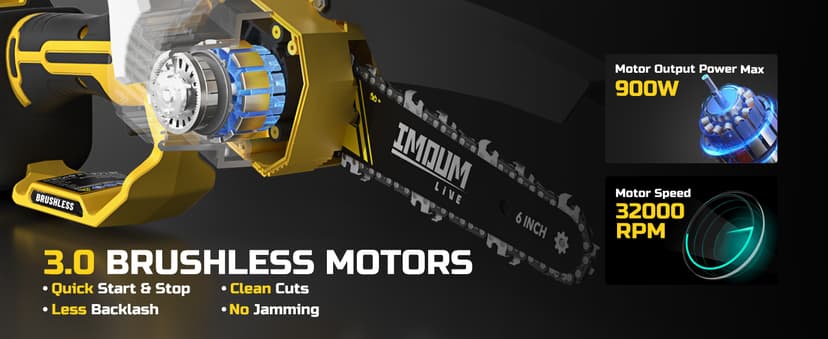 Mini Chainsaw Cordless 6 Inch, 32FT/S Fast Powerful Cutting, Brushless Electric Handheld Chain Saw with 3.0Ah Battery Powered, Auto Oiler, Lightweight, Sharp for Tree Trimming Pruning(Upgrade Version)