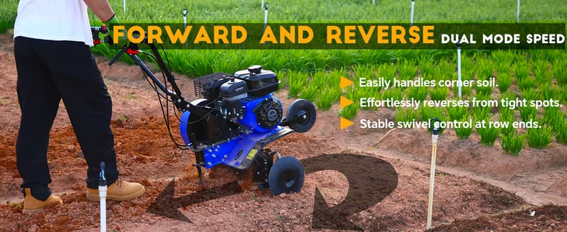 Rear Tine Tiller– 7HP 212CC 4-Cycle Gas Engine, 22" Adjustable Width, Heavy Duty High Carbon Steel Tines, Instant Reverse, Tiller for Gardening, New Ground Breaking & Deep Soil Cultivation