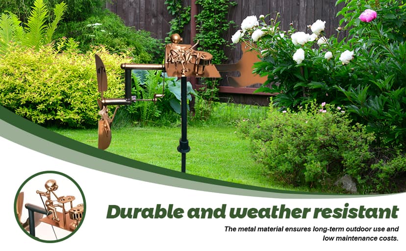 Handmade Metal Drummer Windmill – 2025 Rockin Percussionist Figurine, Wind-Powered Kinetic Sculpture, Garden Wind Spinner for Yard, Lawn, Patio Decoration (Golden)