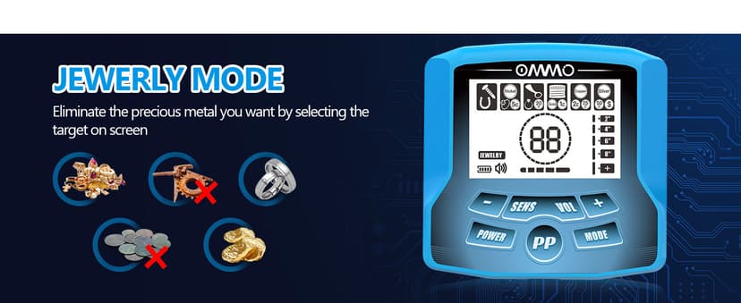 OMMO Metal Detector for Adults With Adjustable Stem, 5 Detection Modes, Higher Accuracy Gold Detector, IP68 Waterproof Coil for Detecting Treasure
