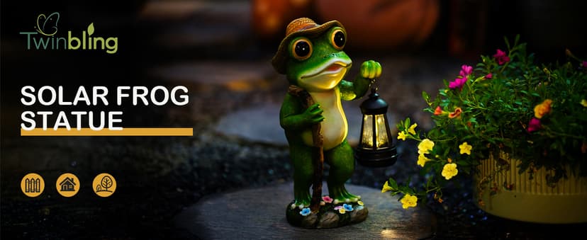 Solar Frog Garden Decor with Lantern Outdoor Statue for Patio Pathway Frog Figurine for Yard Decoration Lawn Ornament Gardening Gifts for Women Mom Grandma