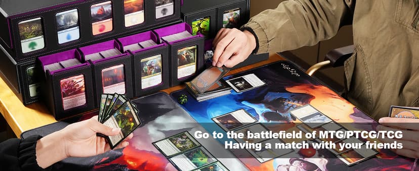 Card Deck Box for MTG with Commander Display, 5 in 1 Trading Card Storage Box Fits 400+ Double-sleeved Cards, Removable Deck Case for TCG/Sports Cards with Dice Tray, 4 Magnetic Card Holders(Colorful)