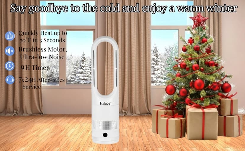 Oscillating All Season Bladeless Fan, 1400W Space Heater & 40W Cooler Fan Combo with Remote,Installation Free Quiet Fan,Tip-Over Switch80°Oscillating, 8 Speeds, 9H Timer,22 inch
