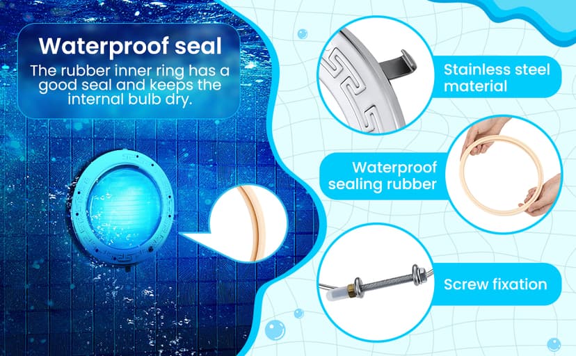 Therwen Pool Light Ring Replacement Pool Light Gasket Stainless Steel Face Ring Assembly Replacement for Swimming Pool LED Light, 8.4 Inch