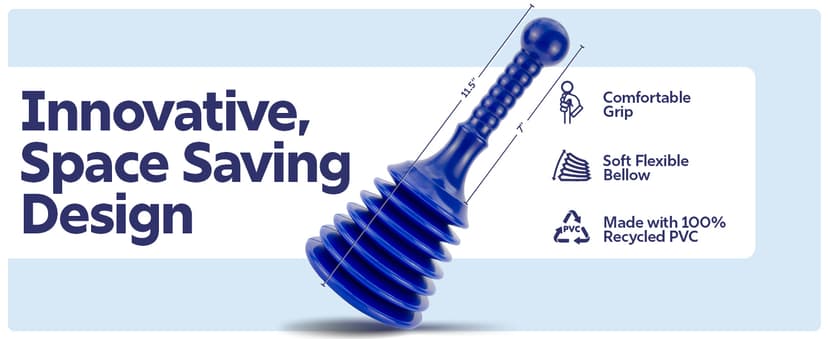 Luigi's Sink and Drain Plunger for Bathrooms, Kitchens, Sinks, Baths and Showers. Small and Powerful, Commercial Style 'Plumbers Plunger' with Large Bellows