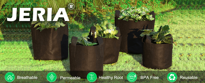 JERIA 12-Pack 5 Gallon, Vegetable/Flower/Plant Grow Bags, Aeration Fabric Pots with Handles (Black), Come with 12 Pcs Plant Labels
