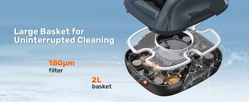 Cordless Robotic Pool Cleaner, Lasts 90 Min, Automatic Vacuum for Above-Ground Pools up to 860 Sq.ft, Portable, Self-Parking, Orange