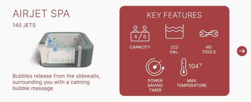 Coleman Hawaii AirJet Large Square 4 to 6 Person Inflatable Hot Tub Portable Outdoor Spa with 140 AirJets and EnergySense Cover, Grey