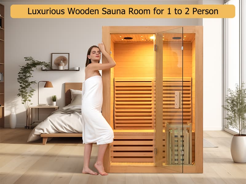 ZONEMEL Wooden Steam Sauna Room, 2 Person Canadian Hemlock Luxurious Indoor Sauna with 3.5 KW Harvia Stove Heater, Bluetooth Speaker, Sauna Stone, Wooden Bucket, Scoop, Reading Light, Hourglass