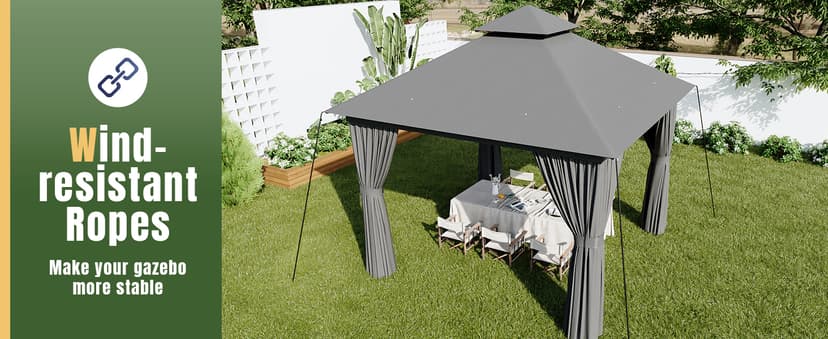 AOXUN Outdoor Gazebo for Patio 10x10, Metal Frame Canopy with Double Roofs, Heavy Duty Party Tent and Shelter with Mosquito Netting and Privacy Screen for Backyard, Lawn, Garden, Deck (Grey)