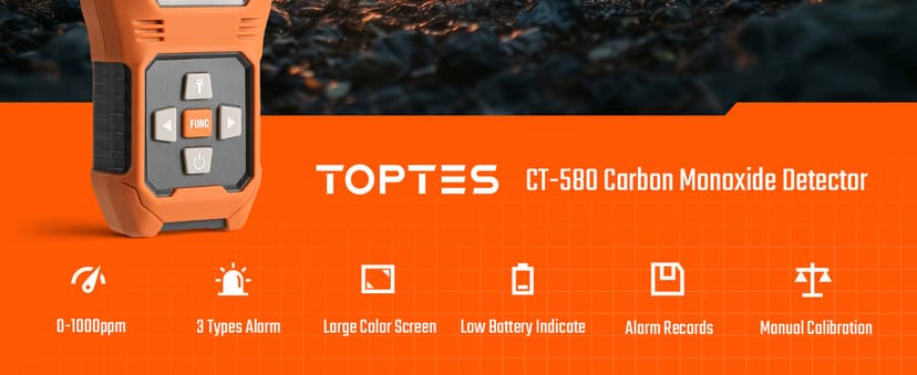 CT-580 Portable Carbon Monoxide Detector, Rechargeable CO Detector with Vibration, Visual & Audible Alarms, 0-1000PPM, TFT Color Display for Home, Camping, Travel, Industrial & Professional Use