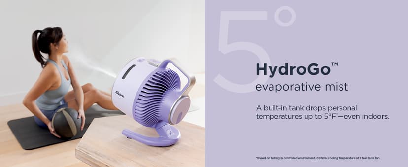 Shark FlexBreeze HydroGo Fan—Ultra-powerful portable fan with indoor + outdoor mist, Up to 70 feet of reach, corded & cordless, up to 12-hr. battery, 5 speeds, evaporative misting, Dove, FA052DV