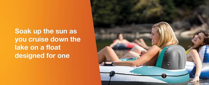 INTEX 58825EP River Run 1 Inflatable Floating Lounge: Comfortable Backrest – Built-in Cup Holders – Durable Grab Handles – All Around Grab Rope – 220lb Weight Capacity– Blue