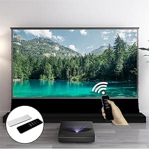 VIVIDSTORM Motorized Floor Rising UST ALR Projector Screen for Home Theater, Tensioned Wrinkle-Free Surface, Smart App and Voice Control, No Wall Mount Needed,VSDSTUST120H