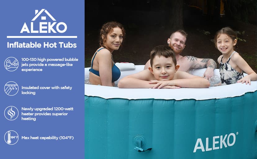 ALEKO Inflatable Hot Tub Spa | Personal High Powered Jetted Bubble | with Fitted Cover and 3 Filters | 265 Gallon | 6 Person Round | Brown | HTIR6GYBR