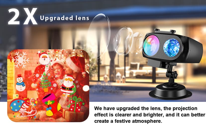8-Pattern Christmas Projector Lights Outdoor 2-in-1, Holiday Projector Lights Outdoor 26 Effects (Projection Card + 3D Ocean Wave) with Timer, Christmas Decorations Lighting for Outside Party Decor