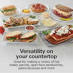 Hamilton Beach Panini Press Sandwich Maker & Electric Indoor Grill with Locking Lid, Opens 180 Degrees for any Thickness for Quesadillas, Burgers & More, Nonstick 8" x 10" Grids, Red (25462Z)