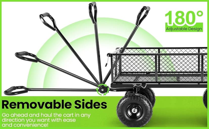 Homdox Steel Garden Cart 680 lbs Capacity Heavy Duty Garden Wagons,with Removable Steel Mesh Sides to Convert into Flatbed,Utility Metal Wagon w/ 180°Rotating Handle (Black, 680lbs)