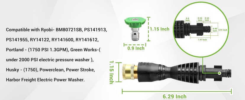 Pressure Washer Gun Adapter with 5 Spray Nozzles and 1 Tips Holder - Power Washer Wand Replacement Kit - Compatible with Some Ryobi, Portland, Husky Electric Pressure Washers Black