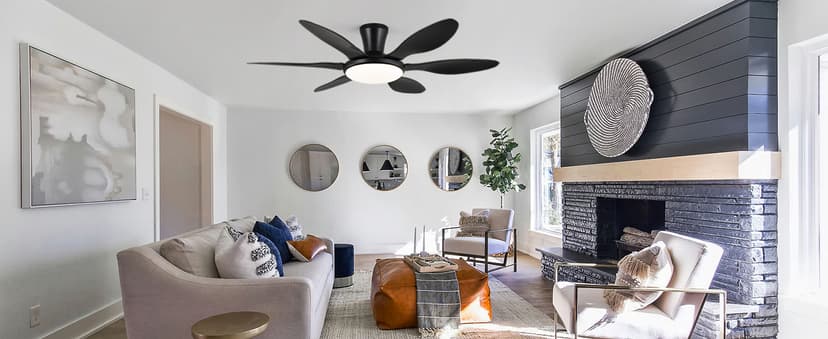 Ceiling Fans with Lights, 51 inch Modern Black Low Profile Ceiling Fan with Light and Remote App Control, Flush Mount, Quiet DC Reversible, Dim Led Ceiling Fan 6 Blade Softer Wind Indoor/Outdoor Patio