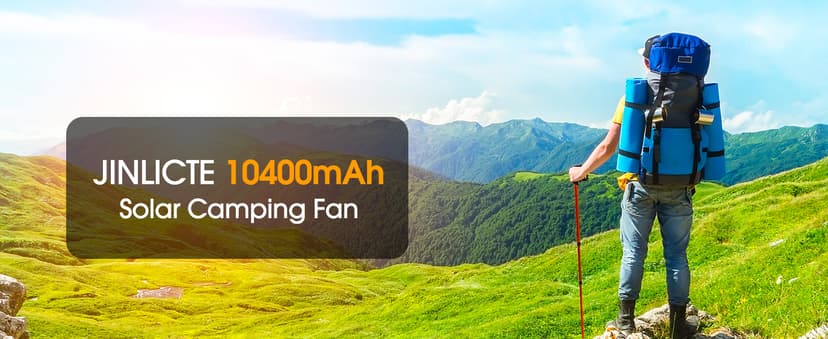 10400mAh Solar fan, Camping Fan with Solar Panel, 7W Rechargeable Solar Powered for Outside, LED Lantern, Stepless Speed and Quiet Battery Operated for Picnic, Barbecue, Fishing, Travel