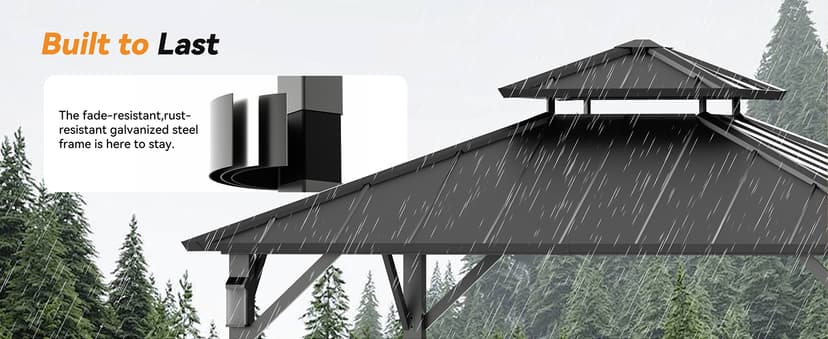 Modern Shade 10'x10' Hardtop Gazebo with Galvanized Steel Roof & 4 LED Lights - Permanent Metal Gazebo Outdoor Pavilion for Backyard, Deck, Garden - All-Weather Patio Cover