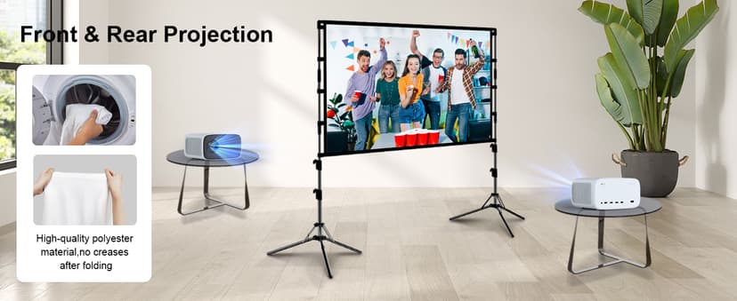 Projector Screen and Stand,GAINVANE 120 inch Portable Projector Screen Indoor Outdoor Projection Screen 16:9 4K HD Wrinkle-Free Light-Weight Movie Screen with Carry Bag for Backyard Movie Night