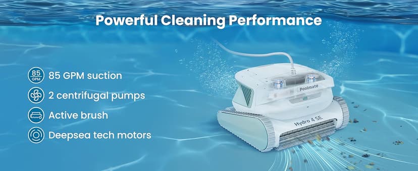 Poolmate Hydro 4 SE Corded Robotic Pool Cleaner, 150W 180μm Class Basket Filter Pool Vacuum with Climbing Walls & Floors, Ideal for Inground Pools Up to 40FT Long Cable