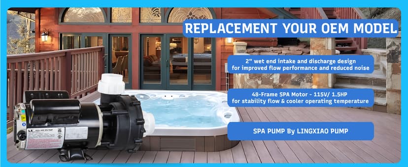 SPA Pump, 2 Speed Hot Tub SPA Pump - 1.5HP LX SPA Motor, 115V, 2"Port, 48 Frame - (Model: 48WUA1001C-II)