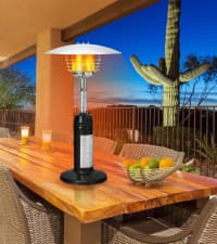 Tangkula Portable Patio Heater, 10,000 BTU Outdoor Tabletop Heater with Stainless Steel Burner, Tip-Over & Flameout Protection, 34" Pyramid Mini Outdoor Heaters for Patio, Porch, Deck (Bronze)