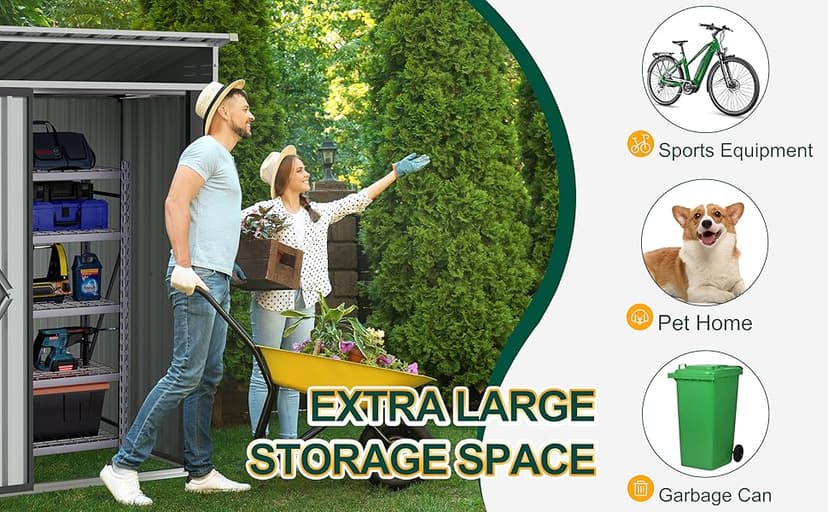 Shintenchi 5x3 FT Outdoor Storage Shed with Window, Outdoor Waterproof Storage Shed Metal Garden Shed with Lockable Single Door, Weather Resistant Tool Storage House Shed for Garden,Backyard,Drak Gray