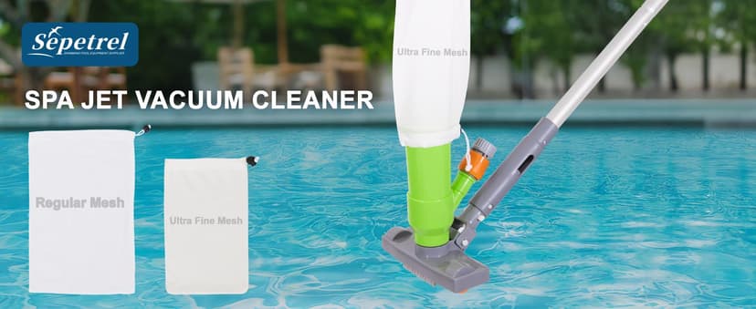 Sepetrel Deluxe Swimming Pool Cleaning Kit with Spa Jet Vacuum Cleaner,Brush, Semi-deep Skimmer Net & Adjustable 57.5-inch Pole,Ideal for Cleaning Above Ground,Inflatable Pools