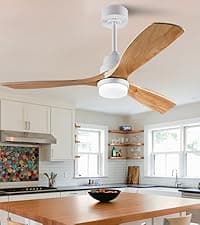 42'' Wood Ceiling Fan without Light, Modern 3 Blades Fans with Remote, Quiet Reversible DC Motor, Indoor Outdoor Energy Saving Ceiling Fan for Bedroom Living Room Patios