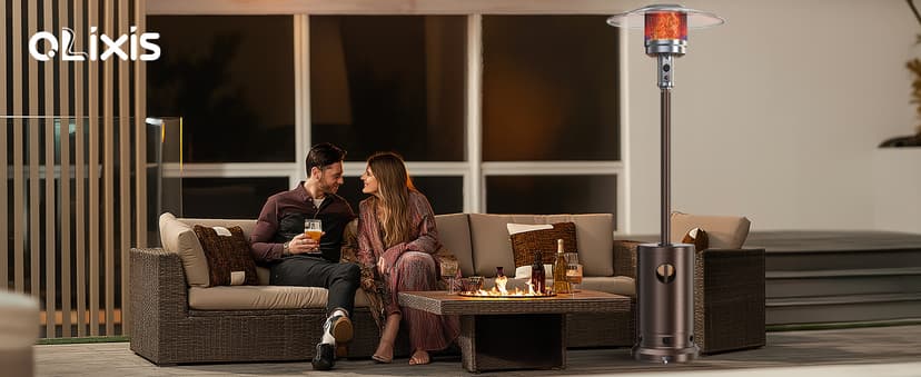 OLIXIS 48,000 BTU Propane Heaters with Wheels, Patio Heater Outdoor with Round Table Design, For Deck Porch Garden Commercial Residential, 17.7 x 17.7 x 87 inches (LxWxH)