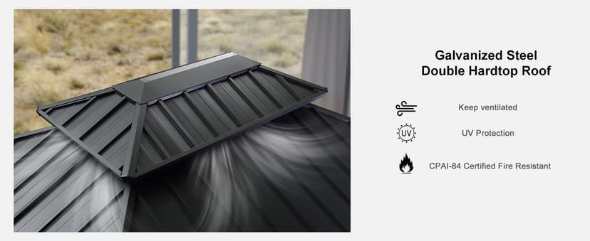 PURPLE LEAF 10' X 12' Permanent Hardtop Gazebo Aluminum Gazebo with Galvanized Steel Double Roof for Patio Lawn and Garden, Curtains and Netting Included, Grey