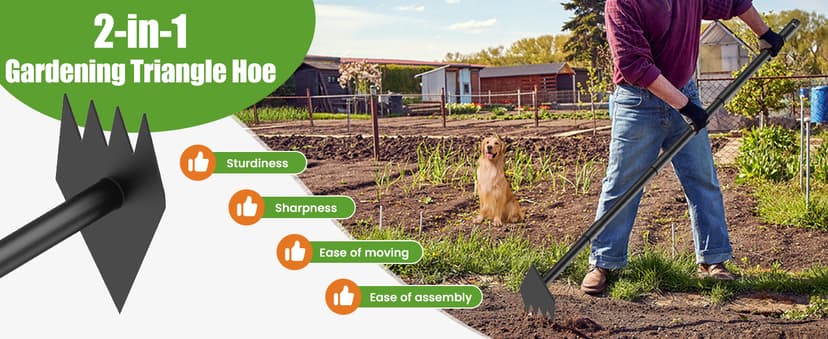 Luvenia Garden Hoe Triangle Sharp Hoes Garden Tool Manual Weeder Gardening Weeding Tool 60" Long Handle 2-in-1 Adjustable Stainless Steel Heavy Duty Hoes for Digging Soil Weeding Planting