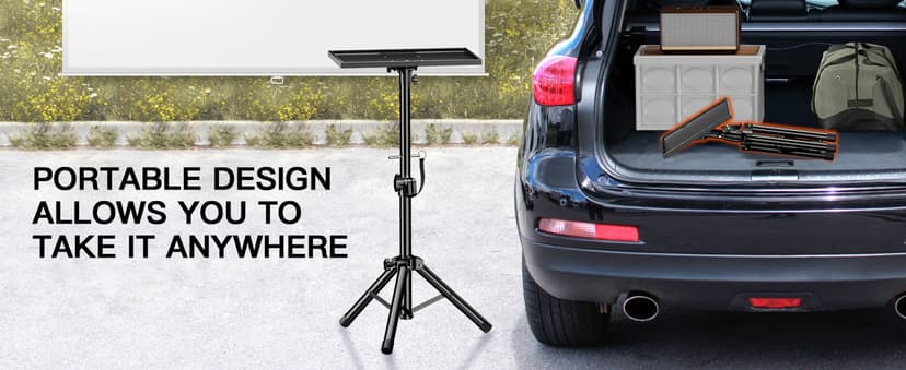 AMADA HOMEFURNISHING Foldable Projector Tripod, Multipurpose Laptop Stand with Removable Mouse Tray, Adjustable Height 25-63 Inch, Outdoor Movie Projector Stand, AMPS03
