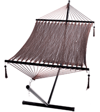 PNAEUT Double Rope Hammock with Stand Included, 12ft Heavy Duty Stand, 2 Person Traditional Cotton Rope Hammocks with Pillow for Outside Porch Patio Backyard Outdoor, Max 475lbs Capacity (Burlywood)