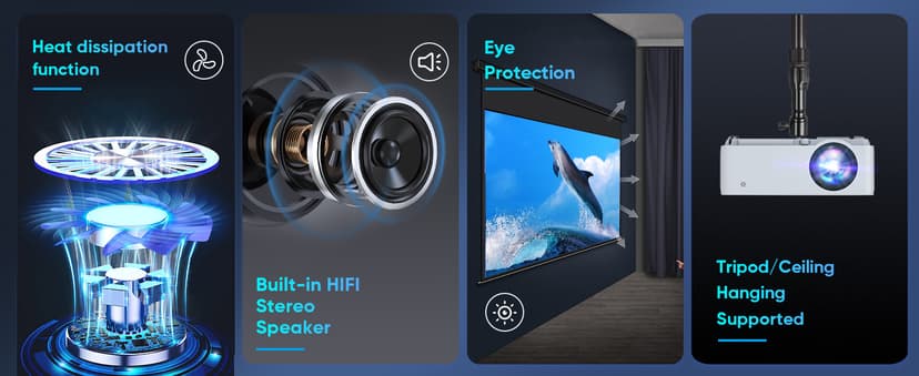 Native 1080P Projector with 5G WiFi Bluetooth and Tripod, 4K Supported Portable Home and Outdoor Movie Projector, Max 300" Display, Compatible with TV Stick, HDMI, Phone