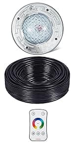 HQUA PN01DC 120V AC Remote Control LED RGBW Color Change Inground Pool Light, 10 Inch 50W with 100 Feet Cord, UL Listed Transformer Included, Fit for 10" Large Wet Niches.