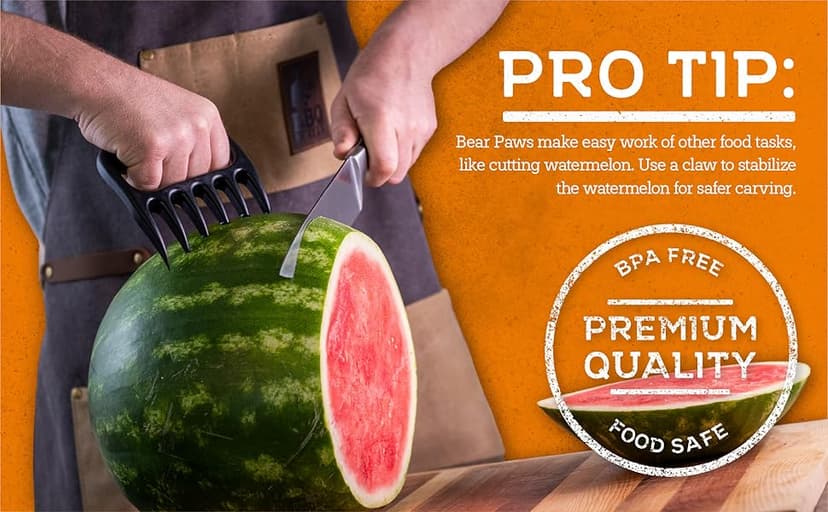 Bear Paws Meat Claws - The Original Meat Shredder Claws, USA Made - Easily Lift, Shred, Pull and Serve Meats - Ultra-Sharp, Ideal Meat Claws for Shredding Pulled Pork, Chicken, Beef, Turkey - Orange