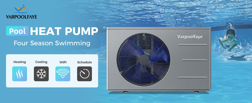 Electric Pool Heater for Inground Pool 30000 BTU Swimming Pool Heater Pump Above Ground Pool Heater 120V 8000 Gallon Heating or Cooling WiFi Control Schedule