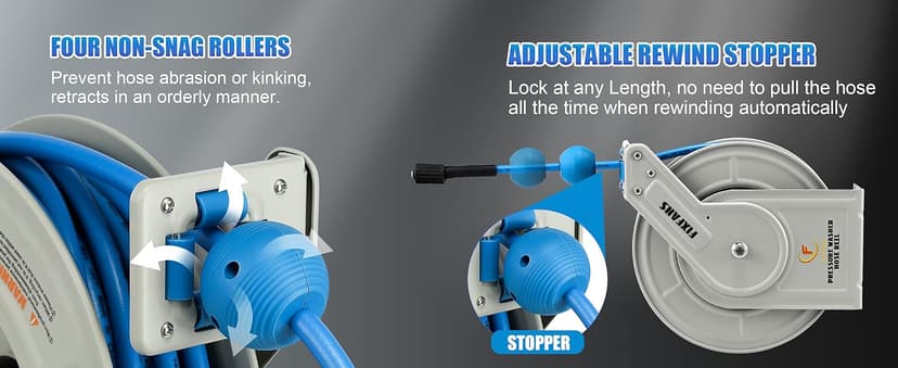Pressure Washer Hose Reel with Hose, 1/4" × 60ft Retractable Power Washer Hose Reel, Heavy Duty Hose Reel Auto Rewind, Wall Mounted, 3600 PSI