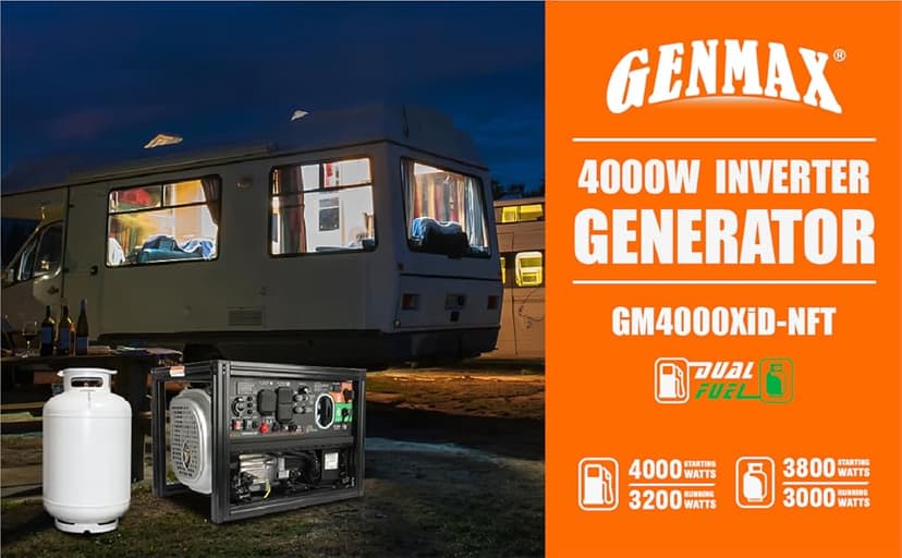 GENMAX DIY Open Frame Dual Fuel Inverter Generator, 4000W ultra-quiet 145cc engine,with Parallel and Series Capability with CO Alert, Ideal for Construction Job & Home backup power EPA Compliant
